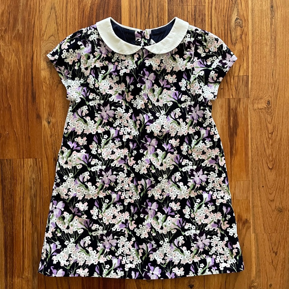 Janie and Jack Navy Floral Corduroy Dress - Peter Pan Collar - Size 2T